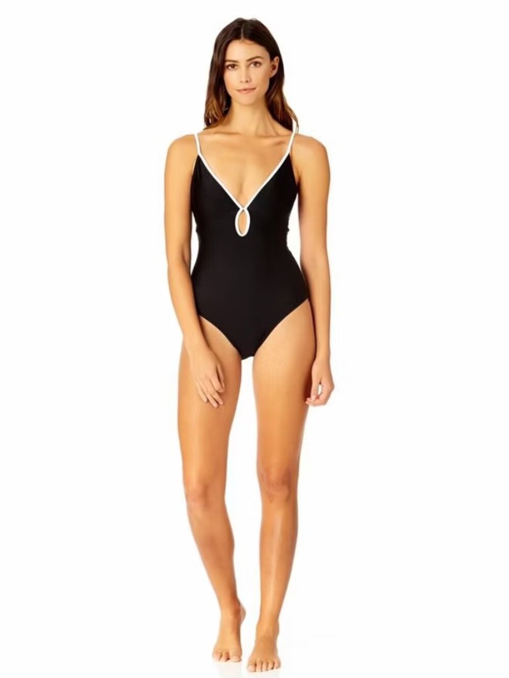 Coppersuit Women's Solid Piped Keyhole One Piece Swimsuit - Black, Medium